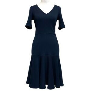 Opening Ceremony Navy Blue Drop Waist V Neck Ribbed Stretch Cocktail Dress